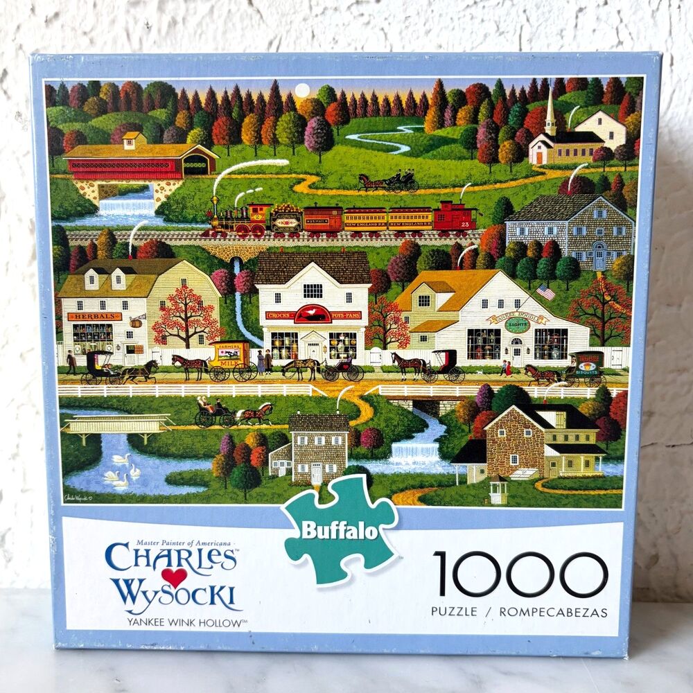 Charles Wysocki Yankee Wink Hollow 1000 Piece Puzzle Buffalo Complete w/Poster